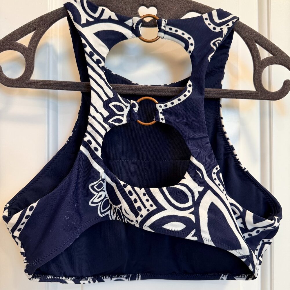 Aerie High Waisted Bikini Set Navy White Cutout Ring Top Size M - Picture 8 of 12